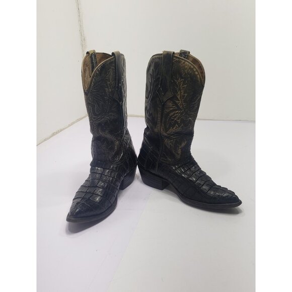 El Presidente Black Alligator Leather Print Point Toe Cowboy Boots Size 7 Or 8?